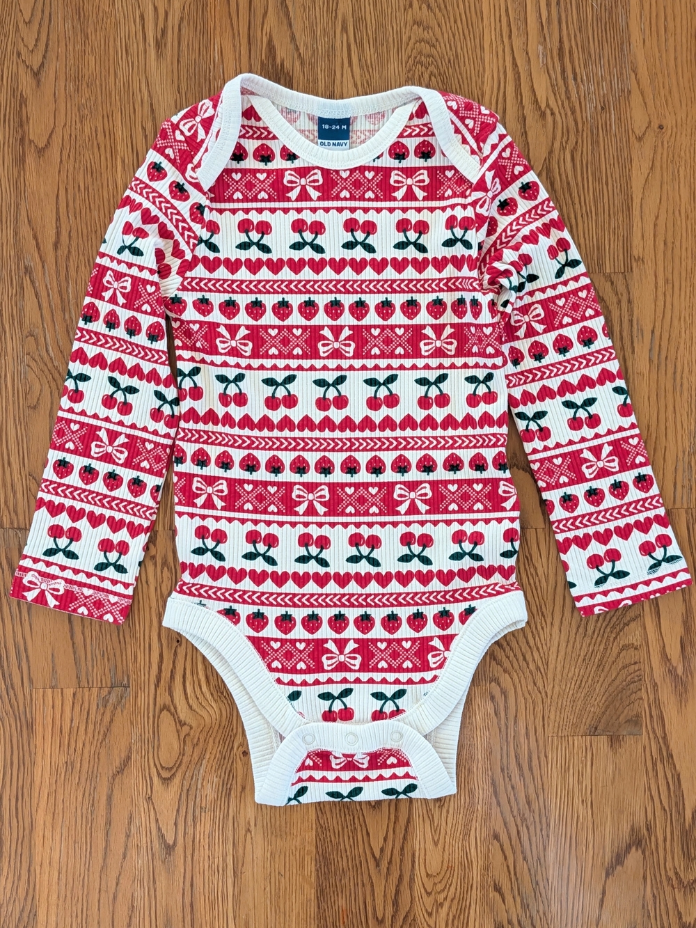 Old Navy Baby Girls Holiday Fair Isle Fruit Long Sleeve Bodysuit